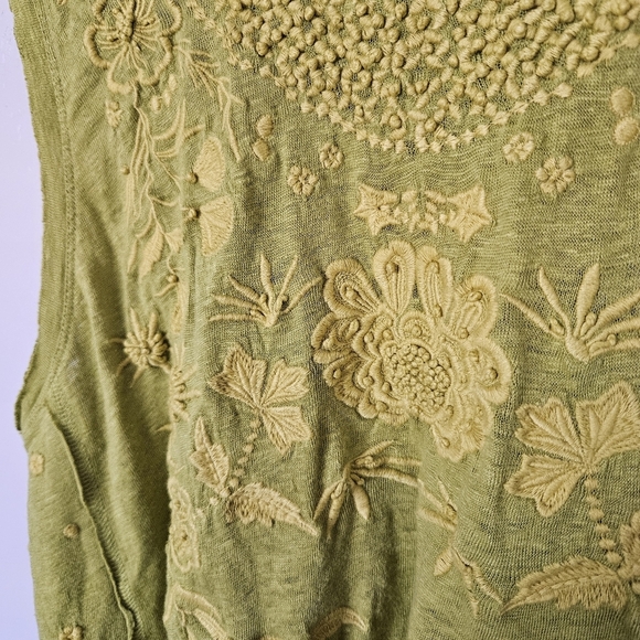 Sundance Women's XL Yellow Green Tank Top Boho Embroidery 100% Linen Summer - Picture 5 of 7